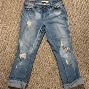 Light wash distressed skinny jeans